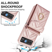 For Motorola Razr 40 V-shaped RFID Card Slot Phone Case with Ring Holder(Rose Gold)