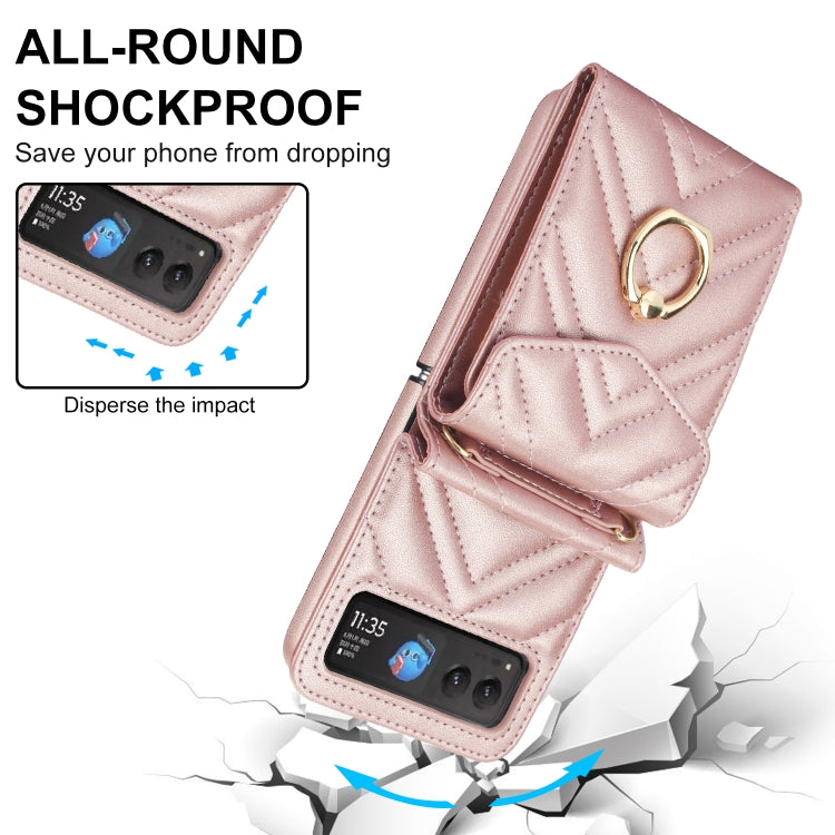 For Motorola Razr 40 V-shaped RFID Card Slot Phone Case with Ring Holder(Rose Gold)