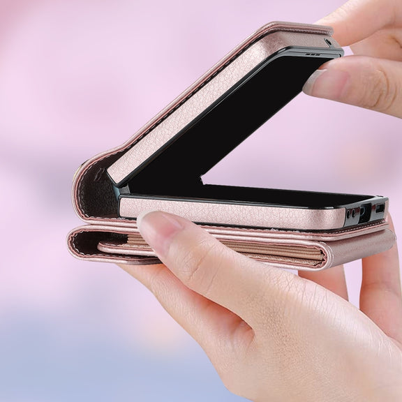 For Motorola Razr 40 V-shaped RFID Card Slot Phone Case with Ring Holder(Rose Gold)
