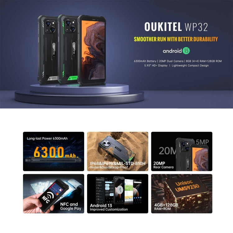 Oukitel WP32, 4GB+128GB, IP68/IP69K, 5.93 inch Android 13 Unisoc Tiger T606 Octa-core, NFC, OTG, Network: 4G(Orange)