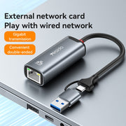 Yesido HB26 2 in 1 USB+USB-C/Type-C to Ethernet Adapter(Grey)
