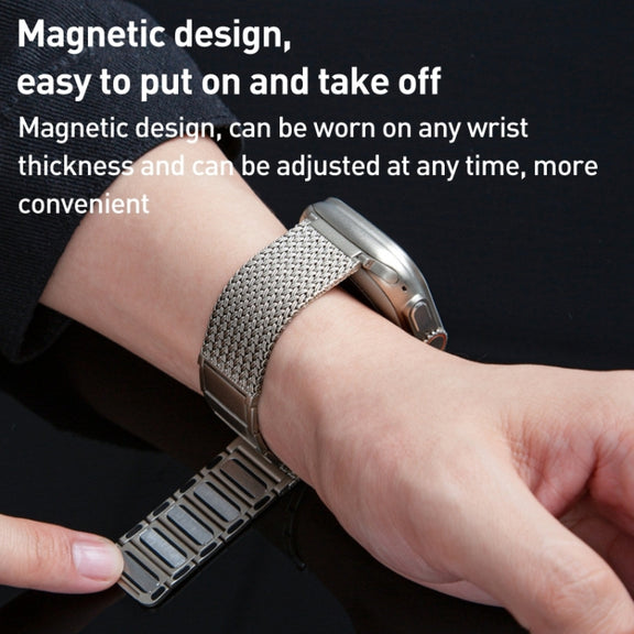 For Apple Watch 42mm Magnetic Clasp Braided Chain Stainless Steel Watch Band(Silver)