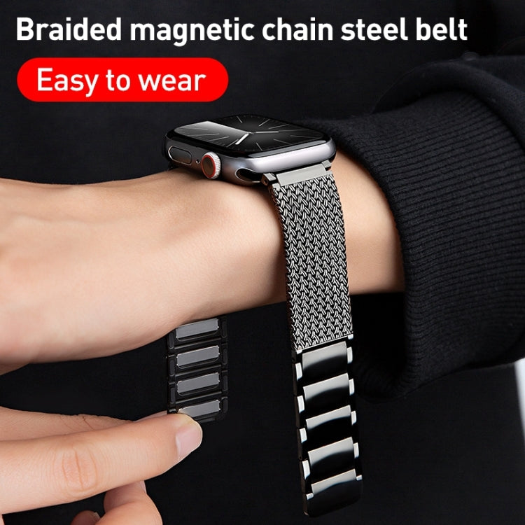 For Apple Watch 38mm Magnetic Clasp Braided Chain Stainless Steel Watch Band(Silver)