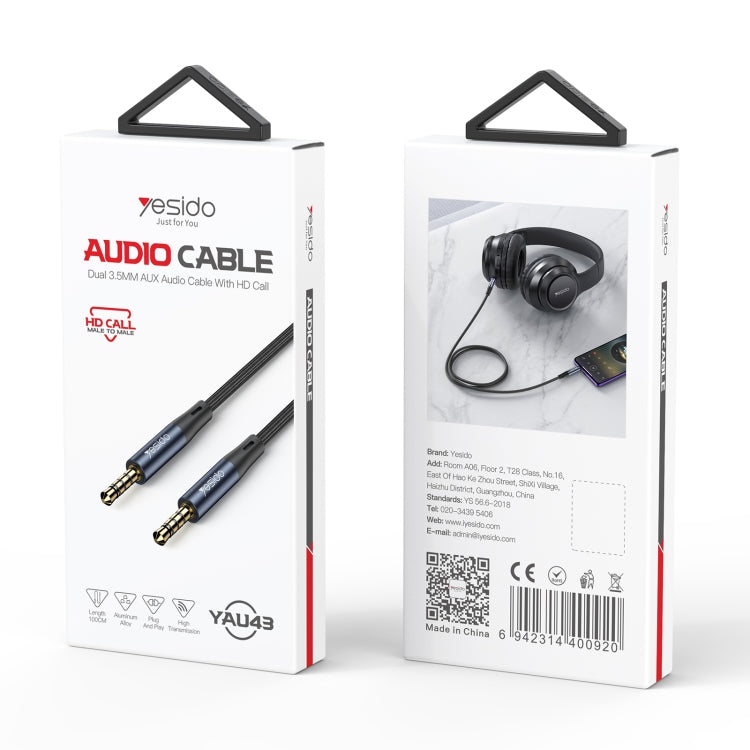 Yesido YAU43 3.5mm to 3.5mm AUX Audio Adapter Cable, Length: 1m(Black)