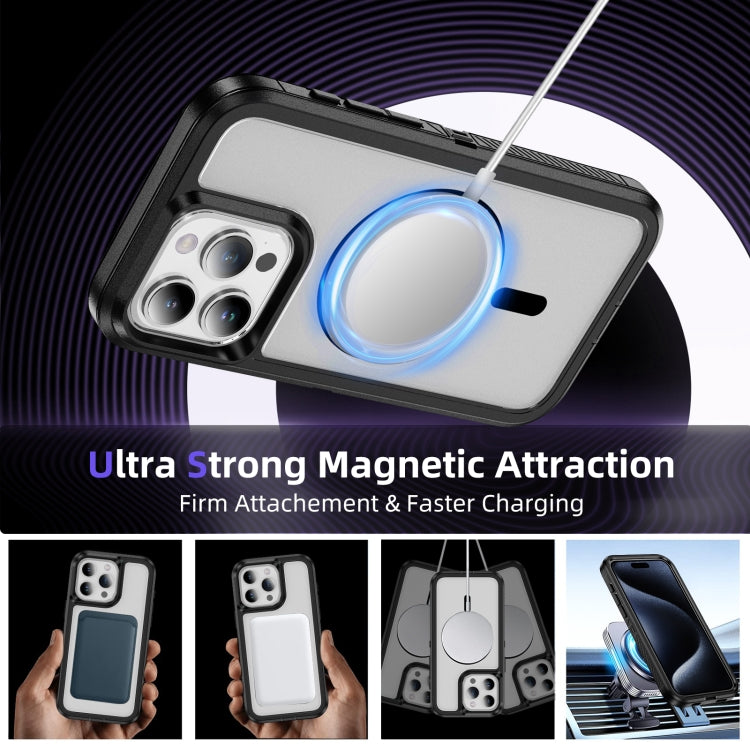 For iPhone 13 Pro Max Guard Magsafe Magnetic Ring Matte Phone Case(Black+Transparent)