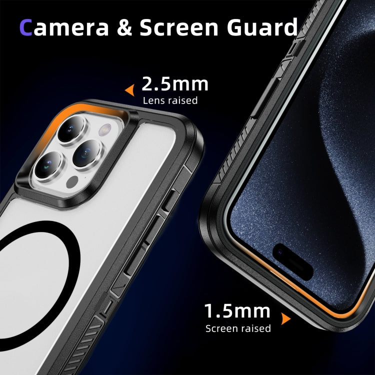For iPhone 13 Pro Max Guard Magsafe Magnetic Ring Matte Phone Case(Black+Transparent)