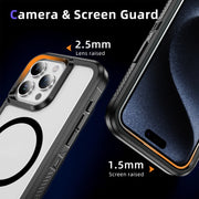 For iPhone 13 Pro Max Guard Magsafe Magnetic Ring Matte Phone Case(Black+Transparent)