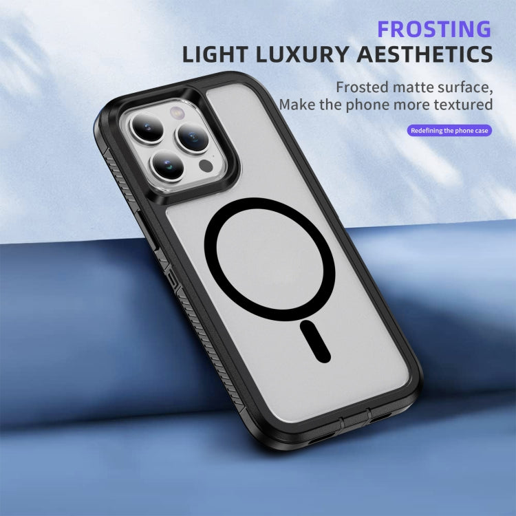 For iPhone 13 Pro Max Guard Magsafe Magnetic Ring Matte Phone Case(Black+Transparent)