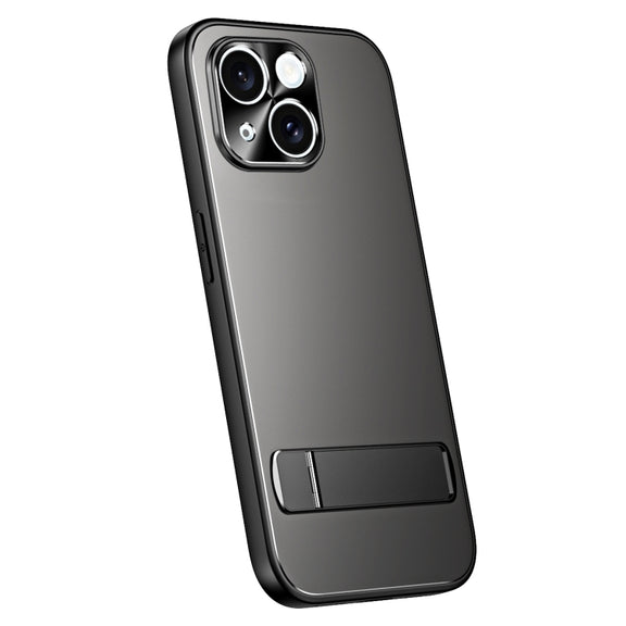 For iPhone 14 Plus R-JUST RJ-61 Electroplating Frosted TPU + PC Phone Case with Holder(Grey)