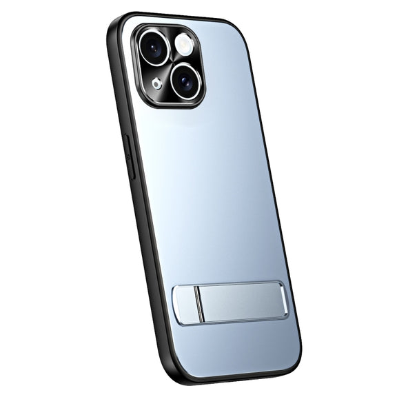 For iPhone 14 Plus R-JUST RJ-61 Electroplating Frosted TPU + PC Phone Case with Holder(Blue)