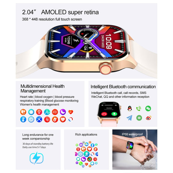 T98 2.04 inch IP68 Water-resistant Bluetooth Call Smart Watch, Support Blood Oxygen Monitoring(Blue)