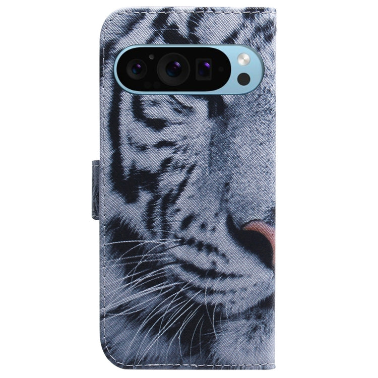 For Google Pixel 9 Pro Coloured Drawing Flip Leather Phone Case(Tiger)