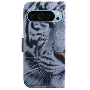 For Google Pixel 9 Pro Coloured Drawing Flip Leather Phone Case(Tiger)