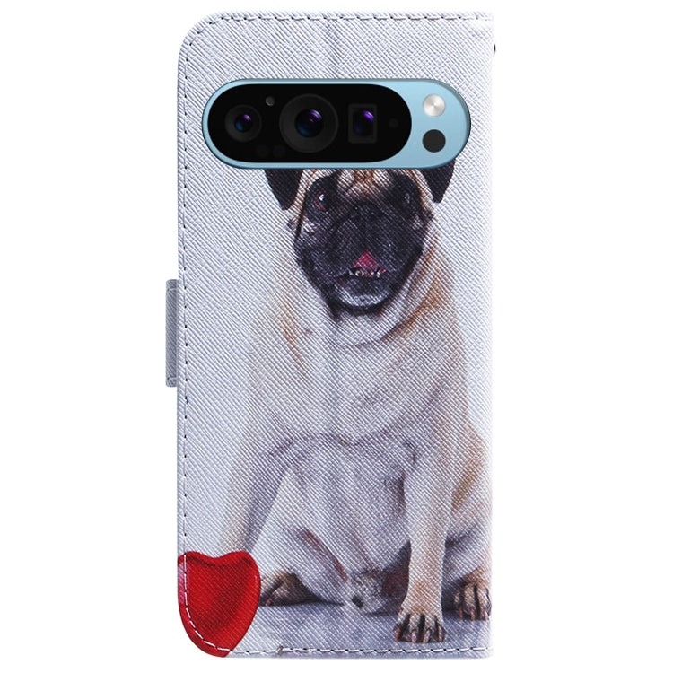 For Google Pixel 9 Pro Coloured Drawing Flip Leather Phone Case(Pug)