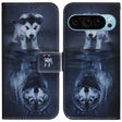 For Google Pixel 9 Pro Coloured Drawing Flip Leather Phone Case(Wolf and Dog) - Google Cases by PMC TechLife | Online Shopping South Africa | PMC TechLife | Buy Now Pay Later Mobicred
