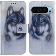 For Google Pixel 9 Coloured Drawing Flip Leather Phone Case(White Wolf) - Google Cases by PMC TechLife | Online Shopping South Africa | PMC TechLife | Buy Now Pay Later Mobicred