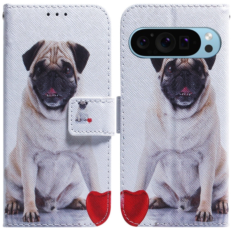 For Google Pixel 9 Coloured Drawing Flip Leather Phone Case(Pug)