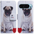 For Google Pixel 9 Coloured Drawing Flip Leather Phone Case(Pug) - Google Cases by PMC TechLife | Online Shopping South Africa | PMC TechLife | Buy Now Pay Later Mobicred