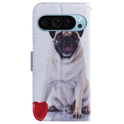 For Google Pixel 9 Coloured Drawing Flip Leather Phone Case(Pug)