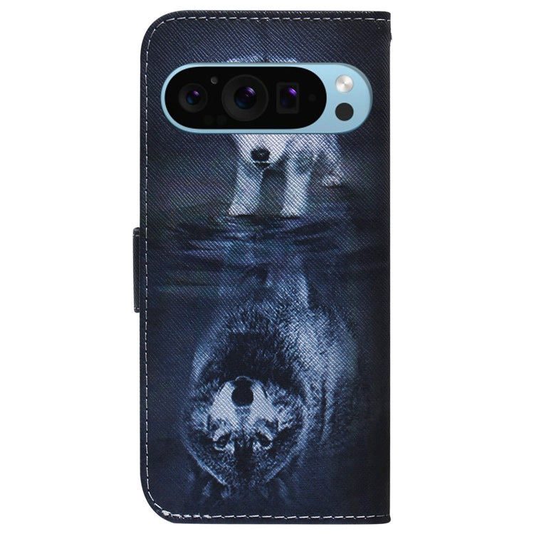 For Google Pixel 9 Coloured Drawing Flip Leather Phone Case(Wolf and Dog)