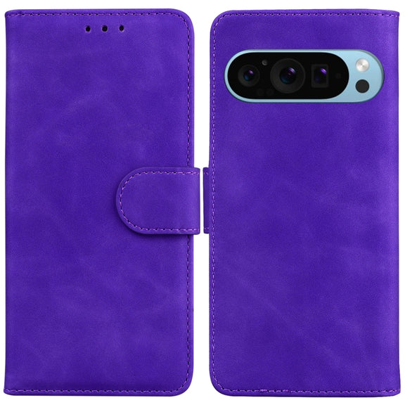 For Google Pixel 9 Pro Skin Feel Pure Color Flip Leather Phone Case(Purple)