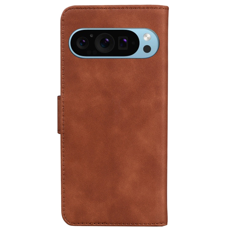 For Google Pixel 9 Skin Feel Pure Color Flip Leather Phone Case(Brown)