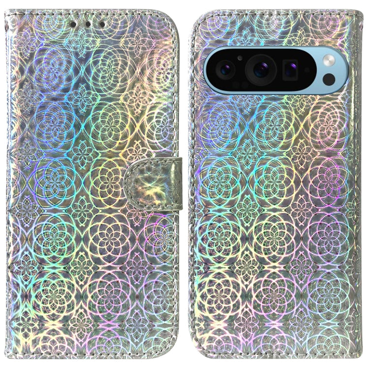 For Google Pixel 9 Pro Colorful Magnetic Buckle Leather Phone Case(Silver)