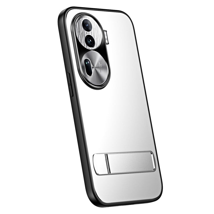 For OPPO Reno11 Pro Global R-JUST RJ-61 Electroplating Frosted TPU + PC Phone Case with Holder(Silver)