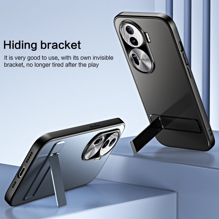 For OPPO Reno11 Pro Global R-JUST RJ-61 Electroplating Frosted TPU + PC Phone Case with Holder(Silver)
