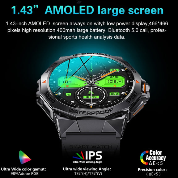 LEMFO K62 1.43 inch AMOLED Round Screen Smart Watch Supports Bluetooth Calls(Black)