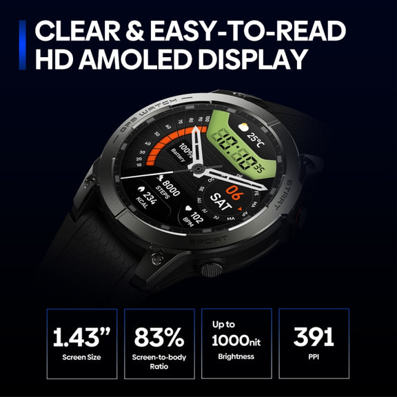 Zeblaze Stratos 3 Pro 1.43 inch AMOLED Screen Sports Smart Watch Support Bluetooth Call(Black)