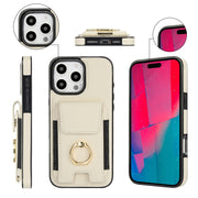 For iPhone 16 Pro Max Elastic Card Bag Ring Holder Phone Case(White)