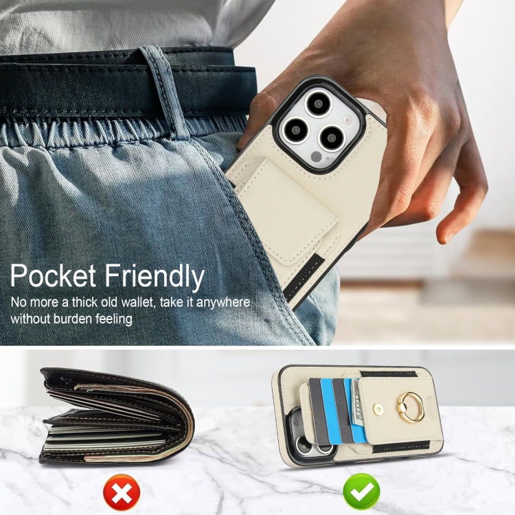 For iPhone 16 Pro Max Elastic Card Bag Ring Holder Phone Case(White)