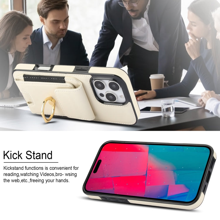 For iPhone 16 Pro Max Elastic Card Bag Ring Holder Phone Case(White)