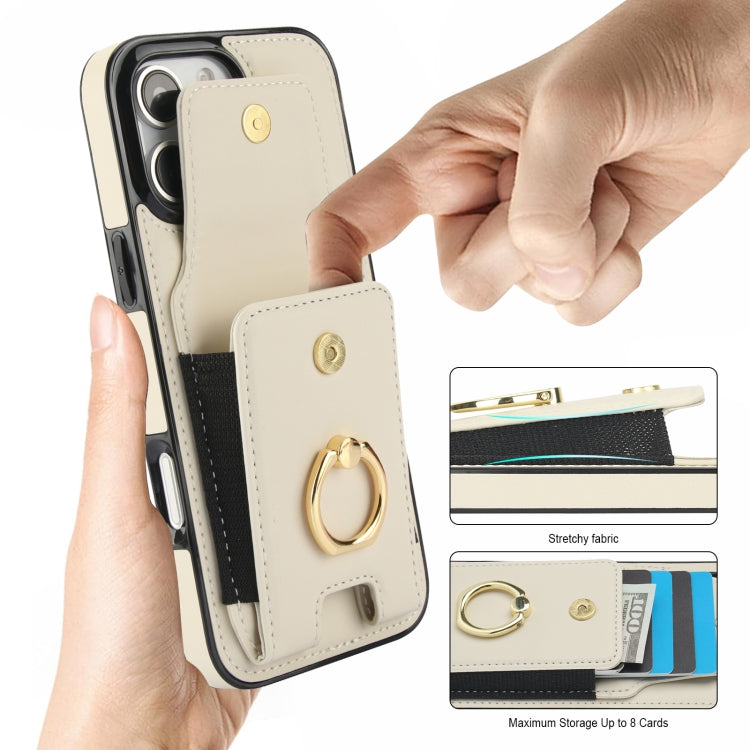 For iPhone 16 Pro Max Elastic Card Bag Ring Holder Phone Case(White)