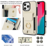 For iPhone 16 Pro Elastic Card Bag Ring Holder Phone Case(White)