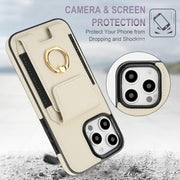 For iPhone 16 Pro Elastic Card Bag Ring Holder Phone Case(White)