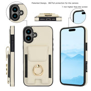 For iPhone 16 Plus Elastic Card Bag Ring Holder Phone Case(White)