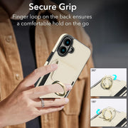 For iPhone 16 Plus Elastic Card Bag Ring Holder Phone Case(White)