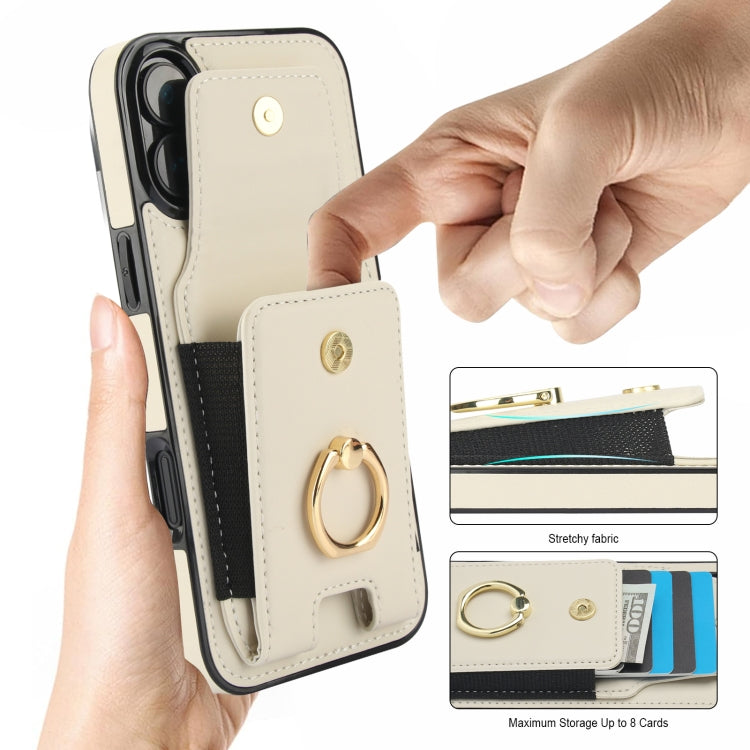 For iPhone 16 Plus Elastic Card Bag Ring Holder Phone Case(White)