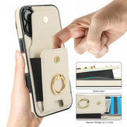 For iPhone 16 Plus Elastic Card Bag Ring Holder Phone Case(White)