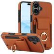 For iPhone 16 Elastic Card Bag Ring Holder Phone Case(Brown) - iPhone 16 Cases by PMC TechLife | Online Shopping South Africa | PMC TechLife | Buy Now Pay Later Mobicred