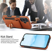 For iPhone 16 Elastic Card Bag Ring Holder Phone Case(Brown)