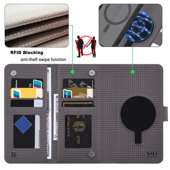 For Google Pixel 8 Pro ViLi GHA Series Shockproof MagSafe RFID Leather Attraction Horizontal Flip Phone Case(Grey)