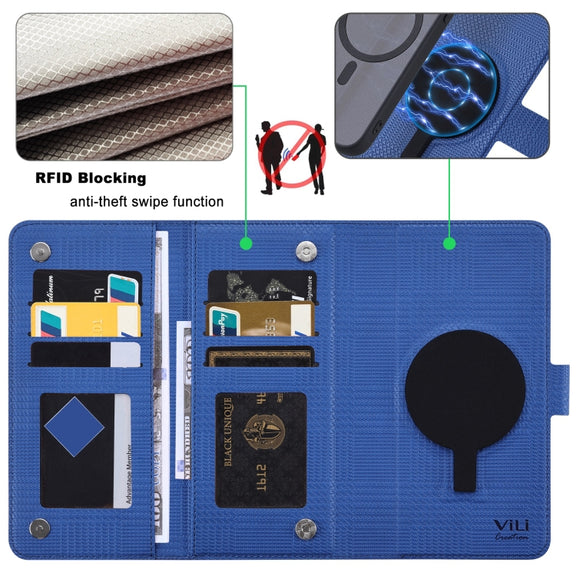 For Google Pixel 8 Pro ViLi GHA Series Shockproof MagSafe RFID Leather Attraction Horizontal Flip Phone Case(Blue)