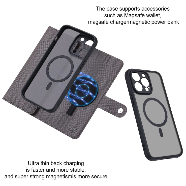 For iPhone 15 Pro Max ViLi GHA Series Shockproof MagSafe RFID Leather Attraction Horizontal Flip Phone Case(Grey)