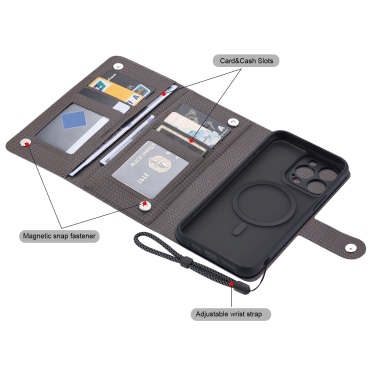 For iPhone 15 Pro Max ViLi GHA Series Shockproof MagSafe RFID Leather Attraction Horizontal Flip Phone Case(Grey)