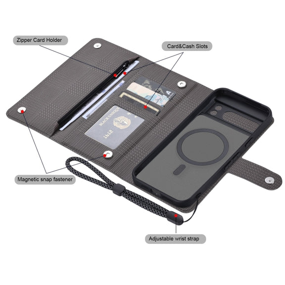 For Google Pixel 8 Pro ViLi GHB Series MagSafe Magnetic Zipper Leather Phone Case(Grey)