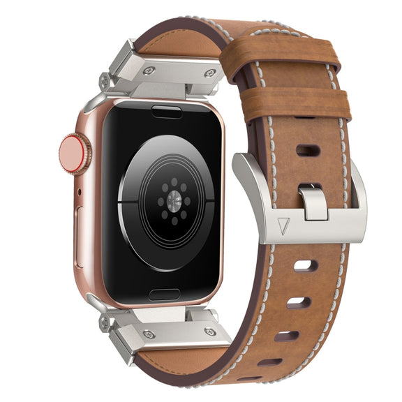 For Apple Watch Series 9 45mm Mecha Style Leather Watch Band(Dark Brown)