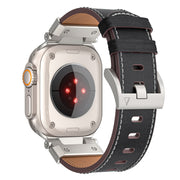 For Apple Watch Ultra 49mm Mecha Style Leather Watch Band(Black Napa)